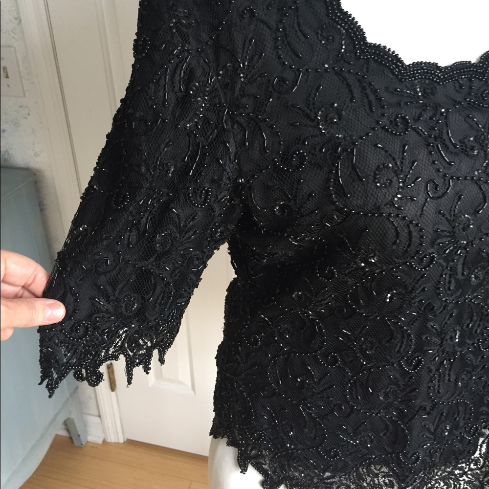 Vintage Black Hand-Beaded Top Size 12-14  (L)